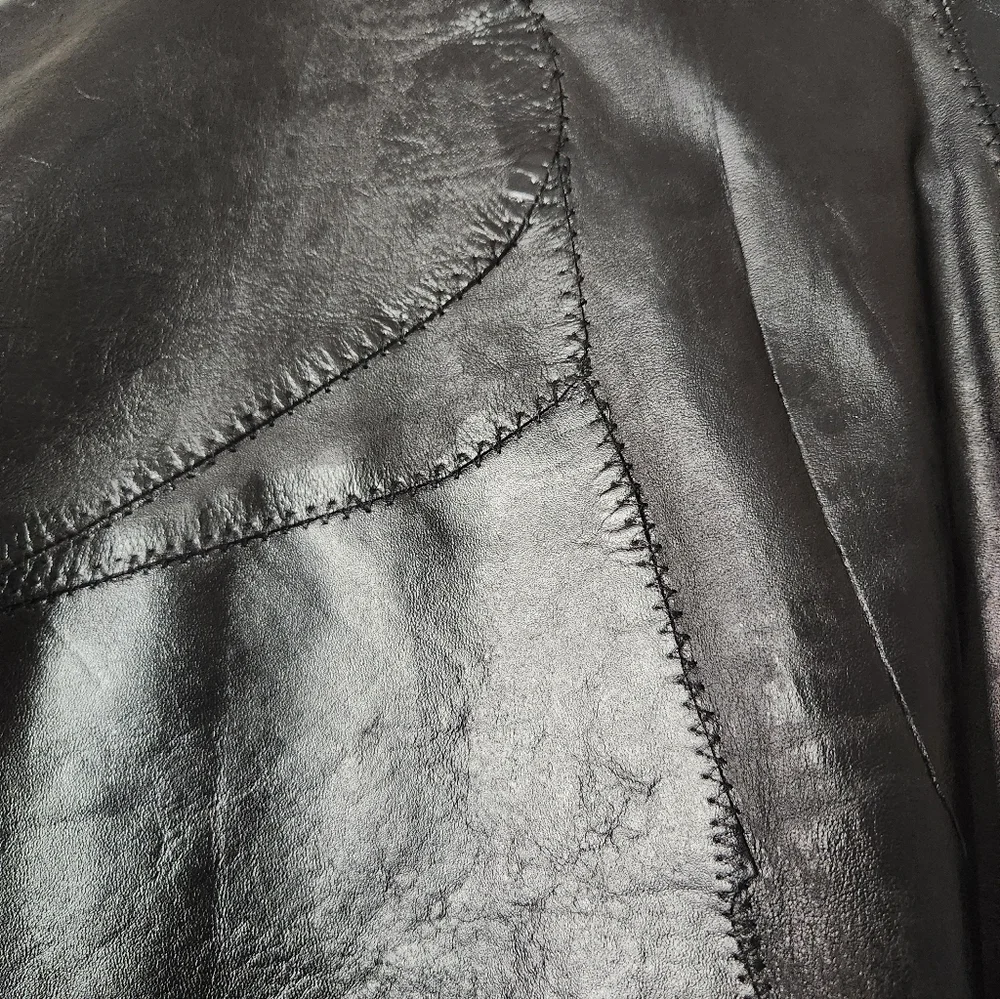 Italian Stone Design Navarre Baddie Patchwork Black Leather Jacket Large/XL